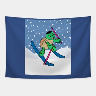 Animal Skier Turtle Mountains Tapestry