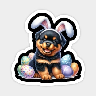 Puppy Rottweiler Bunny Ears Easter Eggs Happy Easter Day Magnet