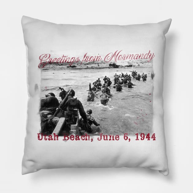 Greetings from Normandy - Utah Beach Pillow by TenomonMalke