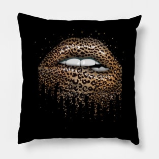 s Cool Lips Bite Kiss Me Leopard Print Cheetah Pillow