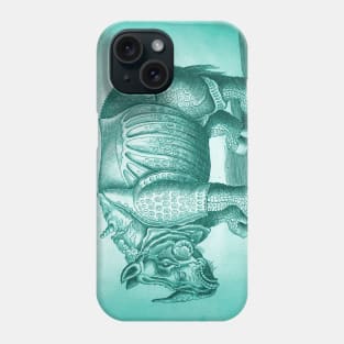 Teal Rhino Antique Engraving Phone Case