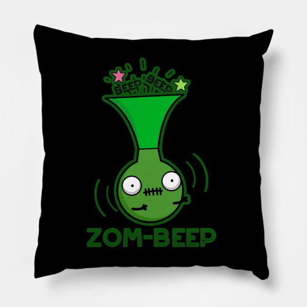 Zom-beep Cute Halloween Zombie Honker Pun Pillow by punnybone