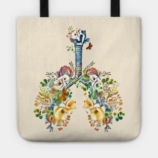 Lungs with wild flowers watercolor shades of jellow, green and sand Tote