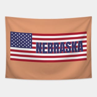 Nebraska State in American Flag Tapestry