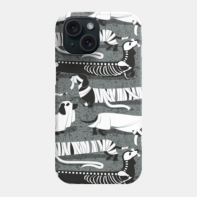 Spooktacular long dachshunds // pattern // green grey background mummy ghost and skeleton dogs Phone Case by SelmaCardoso