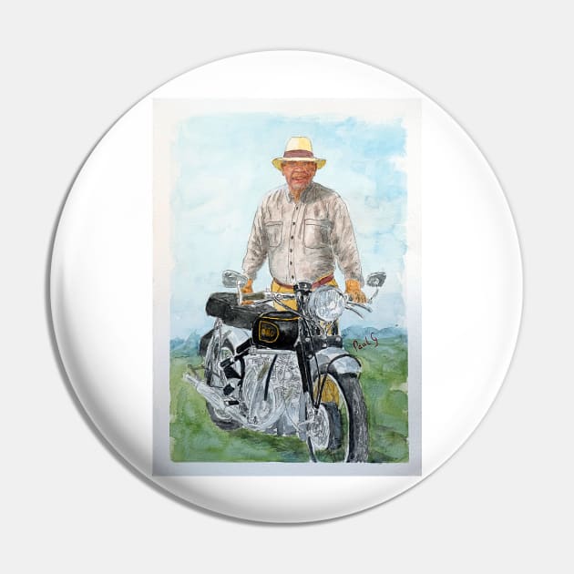 This is a watercolour painting from a photo of a good friend with his HRD Vincent Pin by pops