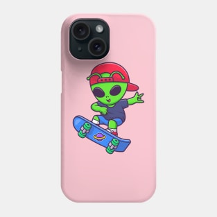 Cute Cool Alien Playing Skateboard Cartoon Phone Case