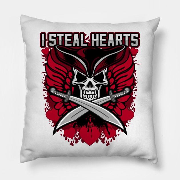 I Steal Hearts Valentines Day Pirate Pillow by RadStar