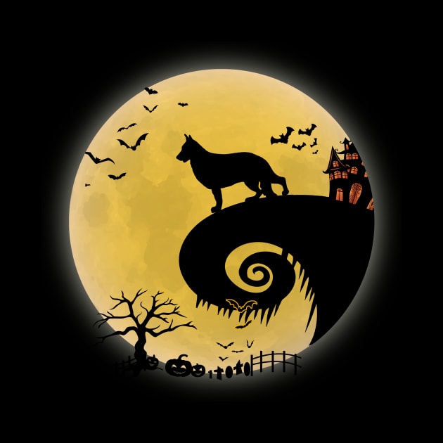 German shepherd Dog Shirt And Moon Funny Halloween Costume by foxmqpo