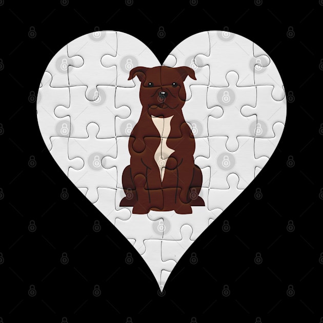 Staffordshire Bull Terrier Heart Jigsaw Pieces Design - Gift for Staffordshire Bull Terrier Lovers by HarrietsDogGifts