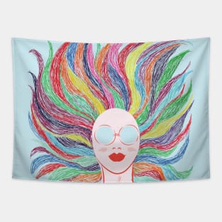 woman with colored hair Tapestry