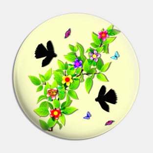 Black Morph Fantail and Butterflies Pin