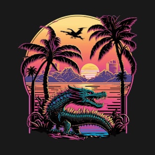 Dragon sunset 80s synthwave T-Shirt