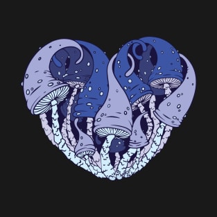 Psychedelic Blue Mushroom Heart T-Shirt