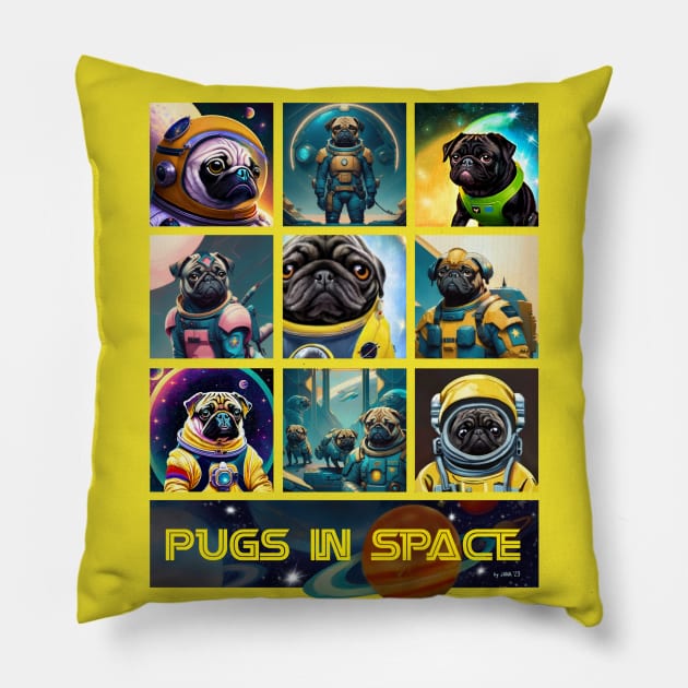 Pugs in Space- version 3 Pillow by FivePugs