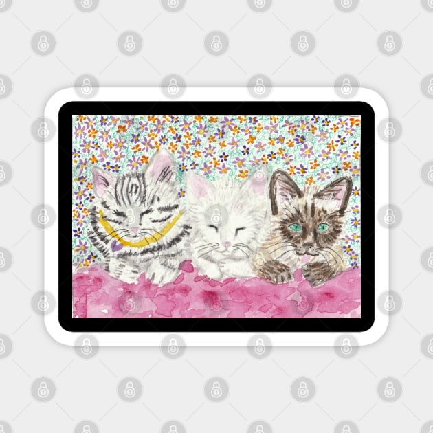 Cute kittens  cat watercolor painting Magnet by SamsArtworks