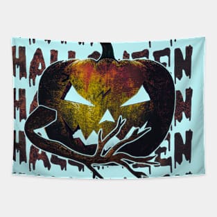 Halloween vintage grungy spooky carved pumpkin. Tapestry