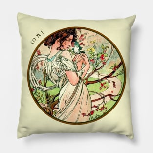 Art Nouveau May Calendar Alphonse Mucha Pillow