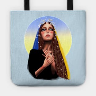 Ukrainian young emotional girl with Ukrainian symbols Tote