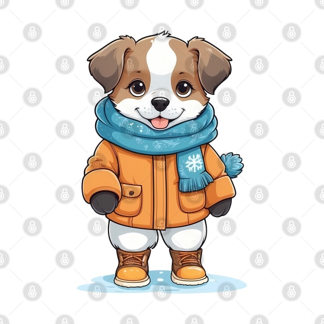 Winter Dog in Orange Coat and Blue Scarf by Leon Star Shop