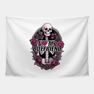 I love my boyfriend floral skull Tapestry