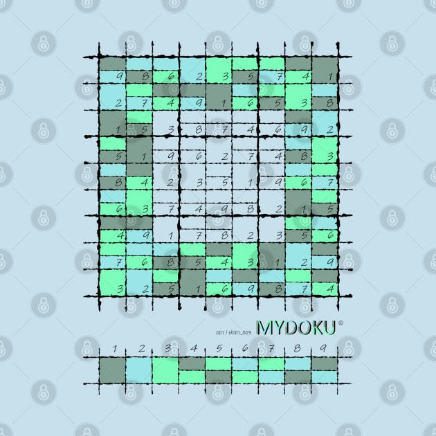 Mydoku_001_H001_003_F: Sudoku, Sudoku coloring, logic, logic puzzle, holiday puzzle, fun, away from screen by Mydoku