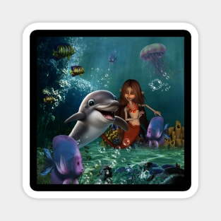 Cute mermaid and funny dolphin Magnet