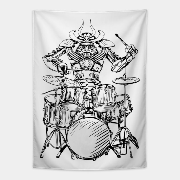 SEEMBO Samurai Playing Drums Drummer Musician Drumming Band Tapestry by SEEMBO