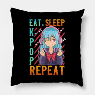 Cute Eat Sleep K-Pop Repeat Kawaii Anime Girl Kpop Pillow