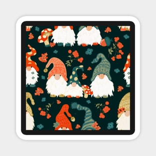 Autumn Gnomes with Long White Beards and Knitted Hats on Forest Green Background Magnet