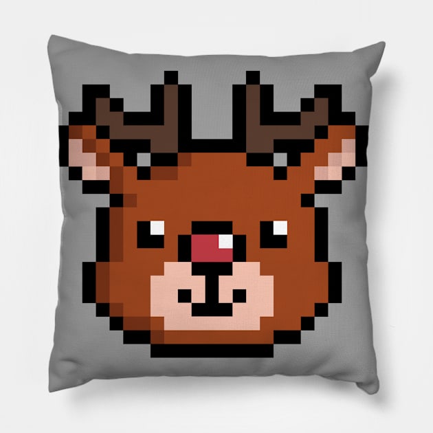 Cute Rudolph the reindeer pixel Pillow by Pixelo