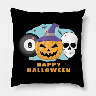 Happy Billiard Halloween - Spooky Skull and Pumpkin Pillow