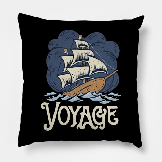 Ship Sailing Through The Deep Blue Sea Storm Pillow by Abeer Ahmad