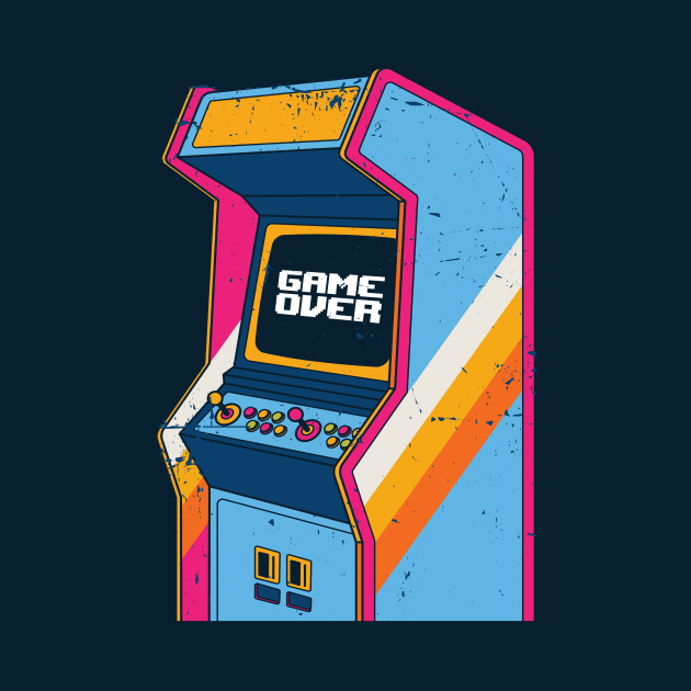 Game Over Retro Arcade Video Game Grunge Cartoon by Now Boarding