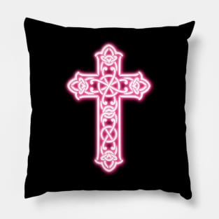 Pink Neon Celtic Knot Cross Pillow