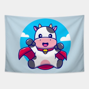 Cute Cow Super Hero Cartoon Tapestry