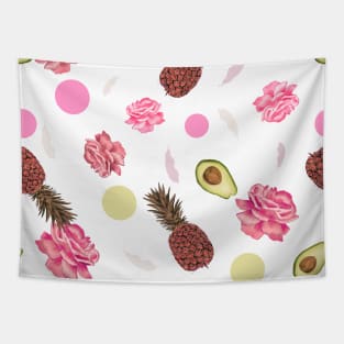 Avocado, roses, pineapple summer time beautiful romantic design Tapestry