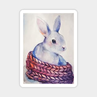 White watercolor rabbit. Magnet