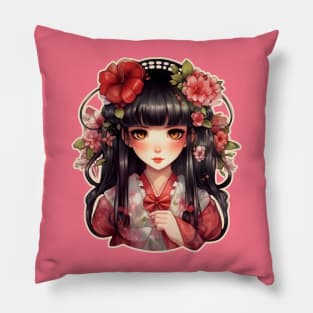 Anime girl pink flowers Pillow