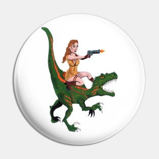 Girl Riding Dinosaur Pin