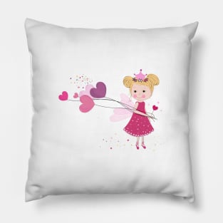 Cute fairy girl holding heart balloon. Happy valentine's day vector background Pillow