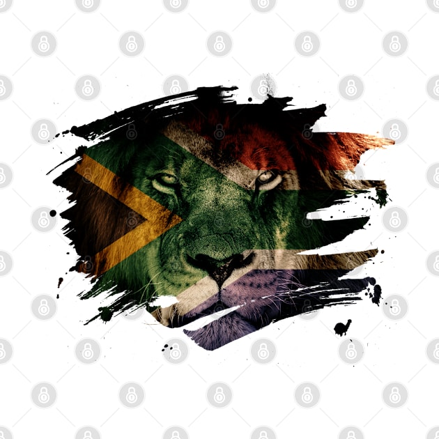 South Africa Flag & African Lion Picture - South African Pride Design by Family Heritage Gifts