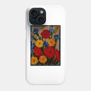 mixed flowers painted on a silver background Phone Case