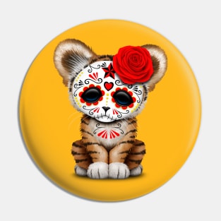 Red Day of the Dead Sugar Skull Tiger Cub Pin