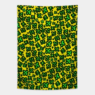 Green on Yellow Shamrock Shaped Leopard Print for Saint Patrick's Day Tapestry