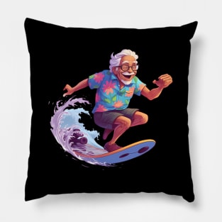 ny Grandpa Surfing 4 Pillow