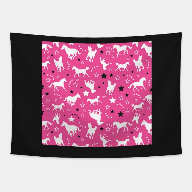 Pink Equestrian Horse Pattern Western Stars Cowgirl Equine Patterns Tapestry by JessDesigns