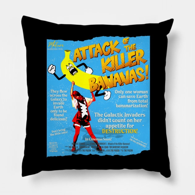 Attack of the Killer Bananas! Pillow by Daz Art & Designs