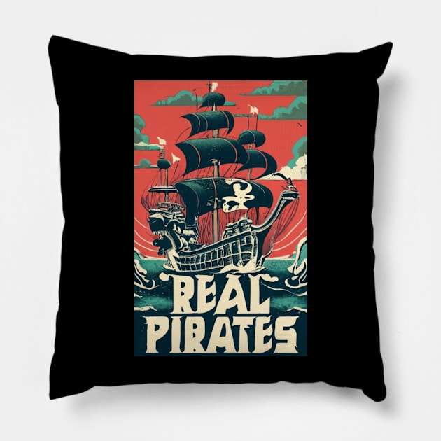 Pirates Ship Sailing Through The Deep Oceans Pillow by Abeer Ahmad