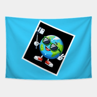Earth taking a selfie, Funny earth day design Tapestry